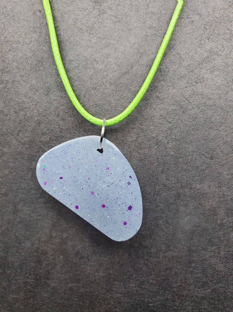 Necklace Light Blue Glitter Resin Pendant