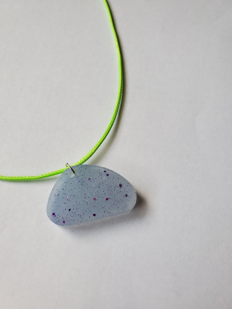 Necklace Light Blue Glitter Resin Pendant