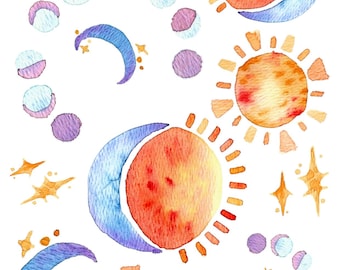 Sun, Moon, and Stars Vinyl Sticker Sheet