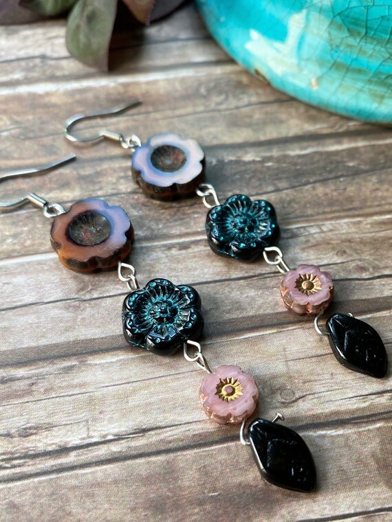 FLOWER BEAD EARRINGS for Women handmade Jewelry From Cyprus rustic
