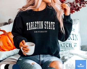 May include: Black sweatshirt with white text that reads "Tarleton State University".