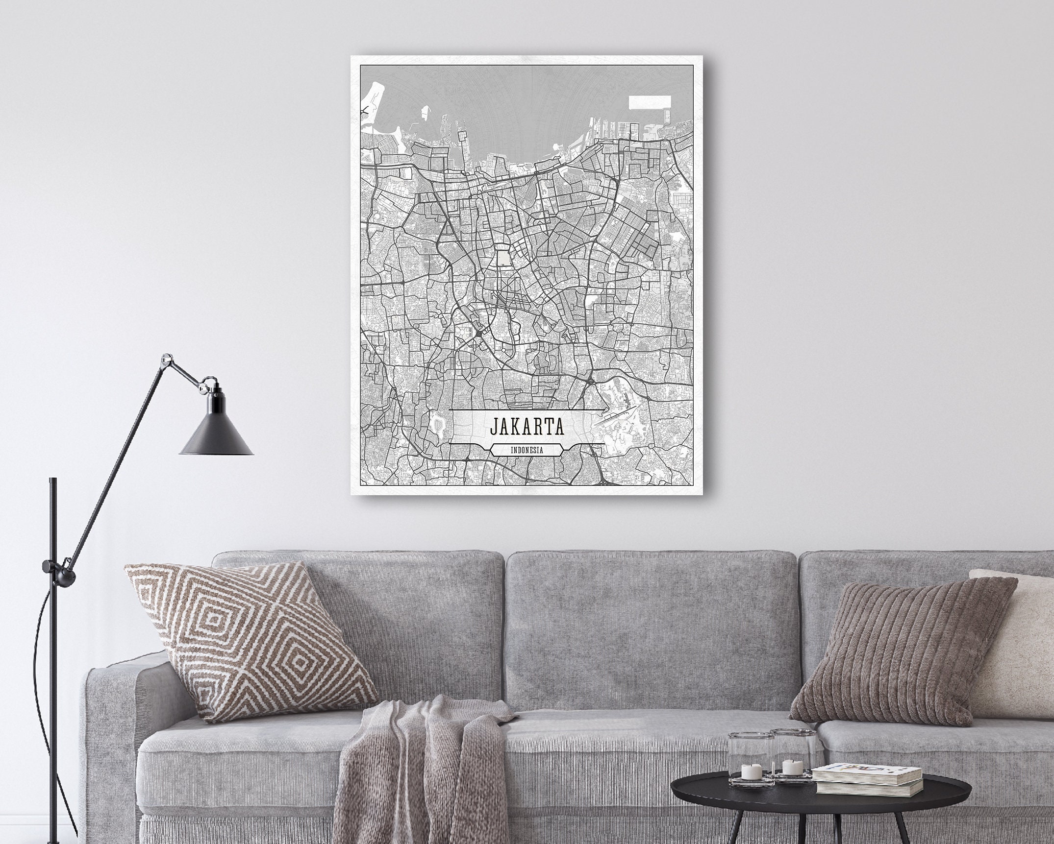 JAKARTA Indonesia Canvas Map Indonesia Large Wall Art Light | Etsy