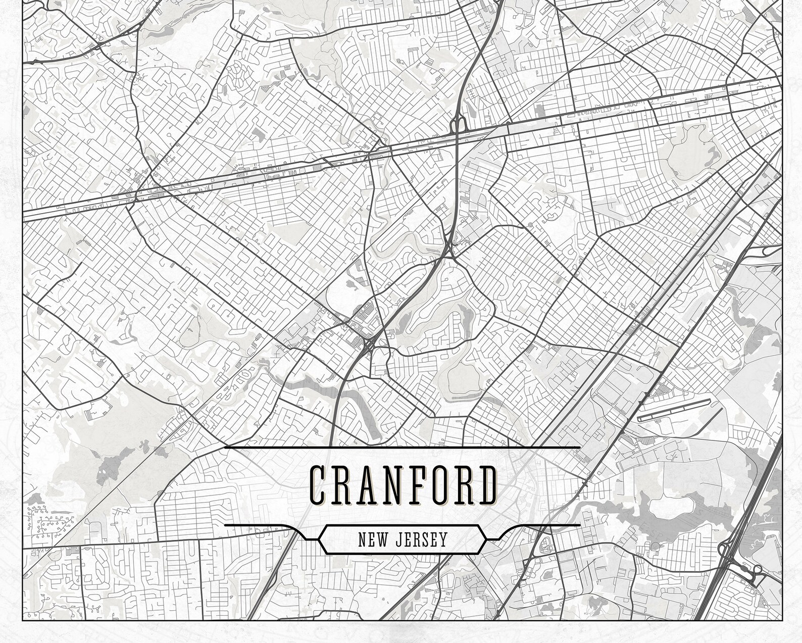 CRANFORD NJ Canvas Map New Jersey Large Wall Art Light White Etsy