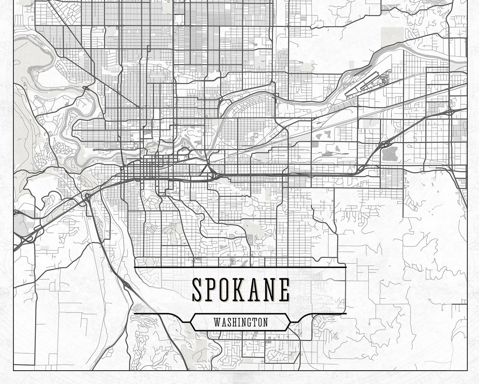 SPOKANE WA Canvas Map Washington Large Wall Art Light White Etsy