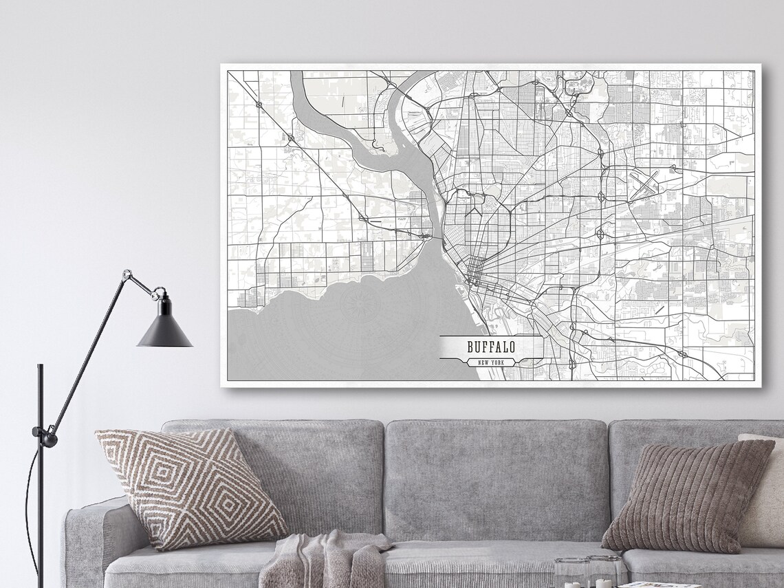 BUFFALO NY Canvas Map New York Stretched Wall Art White and Etsy