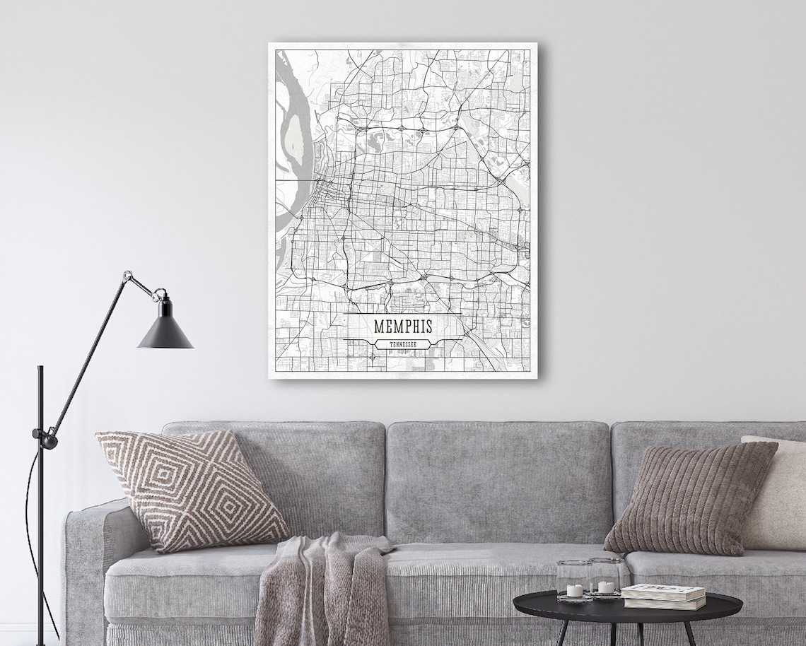 MEMPHIS TN Canvas Map Tennessee Large Wall Art Black & White Etsy