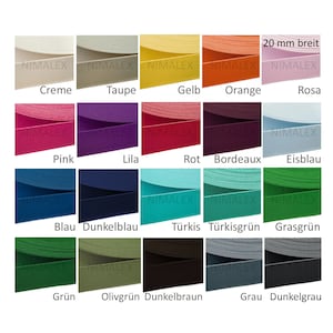 Elastic band | 20 mm wide | in 22 colors | e.g. for waistbands | many colors | sold by the meter for clothing | elastic, flat, durable