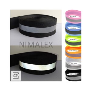 Nastro riflettente da cucire da 20 mm a partire da 50 cm | Rosa chiaro, azzurro chiaro, grigio chiaro, giallo neon, arancione neon, nero / grigio argento | Riflettendo la luce