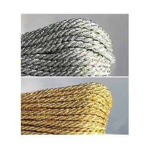 Christmas cord, Leonese cord Ø 4 mm, lurex cord, twisted decorative cord, from 2 meters. Colour: gold or silver. Metal look, metallic