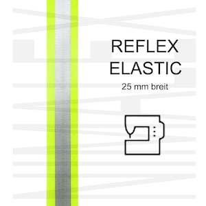 Fascia elastica con strisce riflettenti da cucire su 25 mm | Giallo neon/grigio argento (riflettente la luce) | Nastro riflettente | elastico | elastico