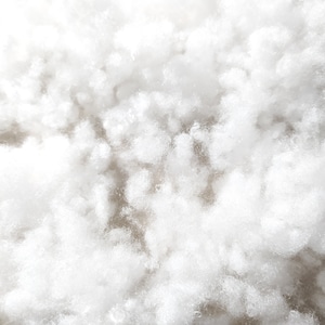 Peut inclure: Gros plan sur un rembourrage en fibres blanches et duveteuses, un matériau de rembourrage courant pour les oreillers, les coussins et les jouets.