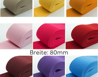 Gummiband | 80 mm 8 cm breit | in 36 Farben | z.B. für Hosenbund | elastisch flach stabil | Meterware gewebt | für Bekleidung | Viele Farben