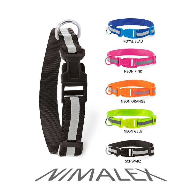 Reflective dog collar in 5 colors to choose from image 1