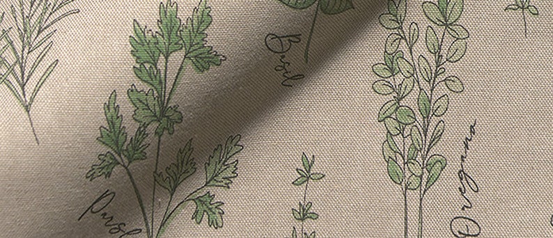 Decorative fabric linen look cotton Sold by the meter for curtains, bags, cushions and much more. Color: natural linen green black Herbal Culinary Kitchen image 4