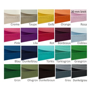 fascia elastica | 30 mm di larghezza | in 22 colori | ad es. per cinture | tanti colori | Venduto al metro per abbigliamento | elastico piatto resistente