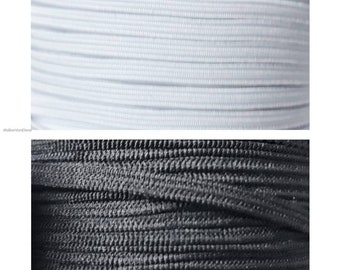 À partir de 5 mètres de cordon élastique de 3 mm de large, bande élastique | plat, élastique | blanc ou noir
