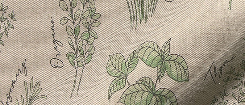 Decorative fabric linen look cotton Sold by the meter for curtains, bags, cushions and much more. Color: natural linen green black Herbal Culinary Kitchen image 3