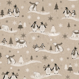 Decorative fabric linen look funny sweet playful cotton sold by the meter from 50cmx140cm Christmas fabric color: linen gray white black Frozen-Polar-World