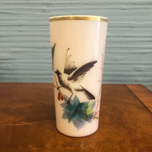 Antique Smith Brothers Vase: Hand-Painted Opaline Art Glass, Bird & Flora (1880s-1890s)