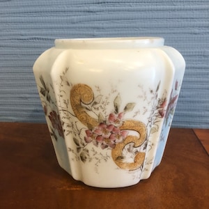 Antique Wave Crest Biscuit Jar: Hand Painted Floral Art Glass (No Lid, 1890s)