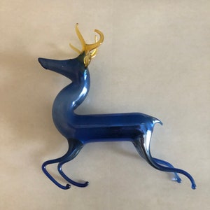 Rare Antique Bimini Lauscha Blue Blown Mercury Glass Reindeer, German Ornament, circa 1910s to 1920s