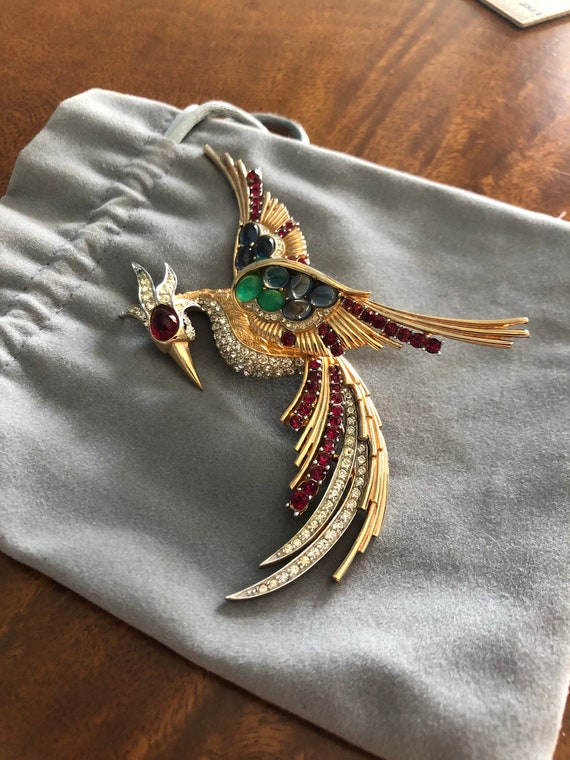 Marcel Boucher Signed 7759P Bird of Paradise Phoenix Brooch, Gold