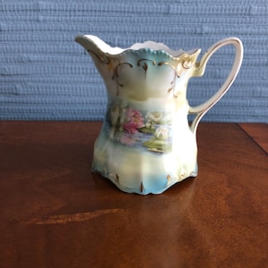 Water Lilies RS Prussia Creamer, Hand Painted Circa 1870 to 1918 - Free Shipping
