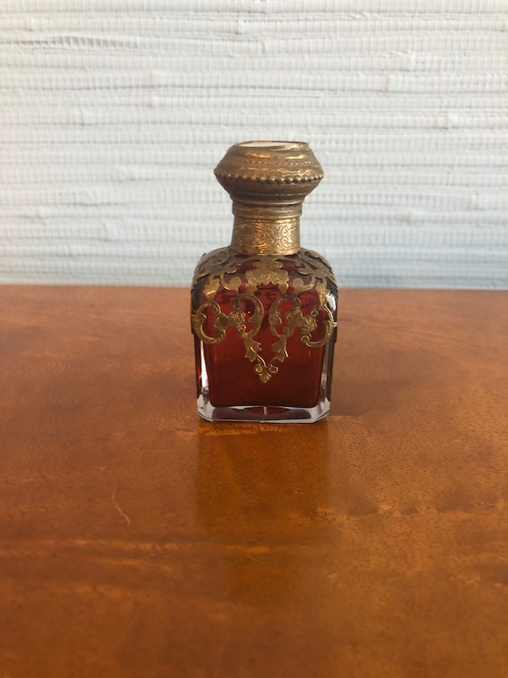 Antique French Cranberry Glass Perfume Bottle, Gra