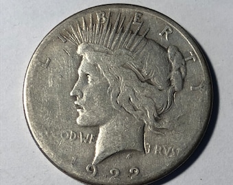 1922 S Peace Dollar, 90% Silver US Coin - Free Shipping
