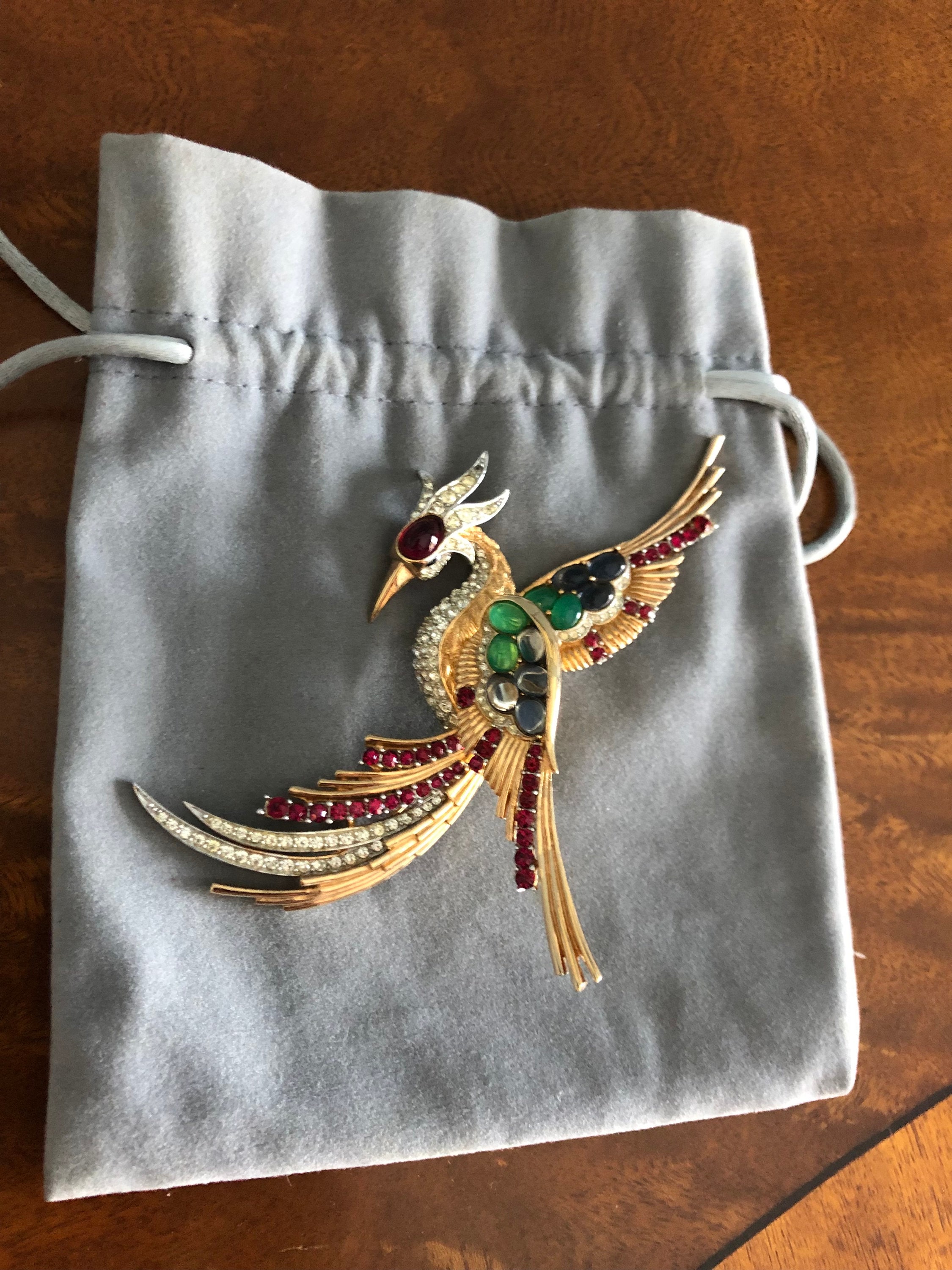 Marcel Boucher Signed 7759P Bird of Paradise Phoenix Brooch, Gold