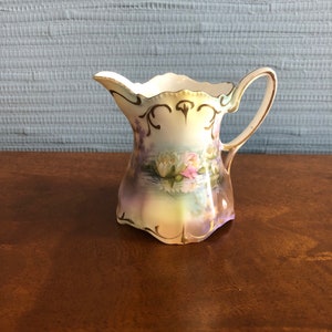 Water Lilies R.S. Prussia Creamer with Red Mark, Hand Painted Circa 1870 to 1918 - Free Shipping