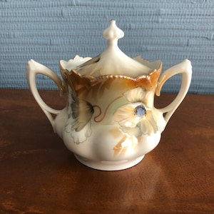 Anemones R.S. Prussia Sugar Bowl signed RS Germany, Double Handle, Hand Painted - Free Shipping