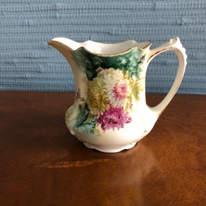 Chrysanthemums Wheelock Prussia Creamer with signature, Hand Painted Circa 1891 to 1918 - Free Shipping