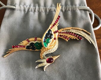 Marcel Boucher Signed 7759P Bird of Paradise Phoenix Brooch, Gold
