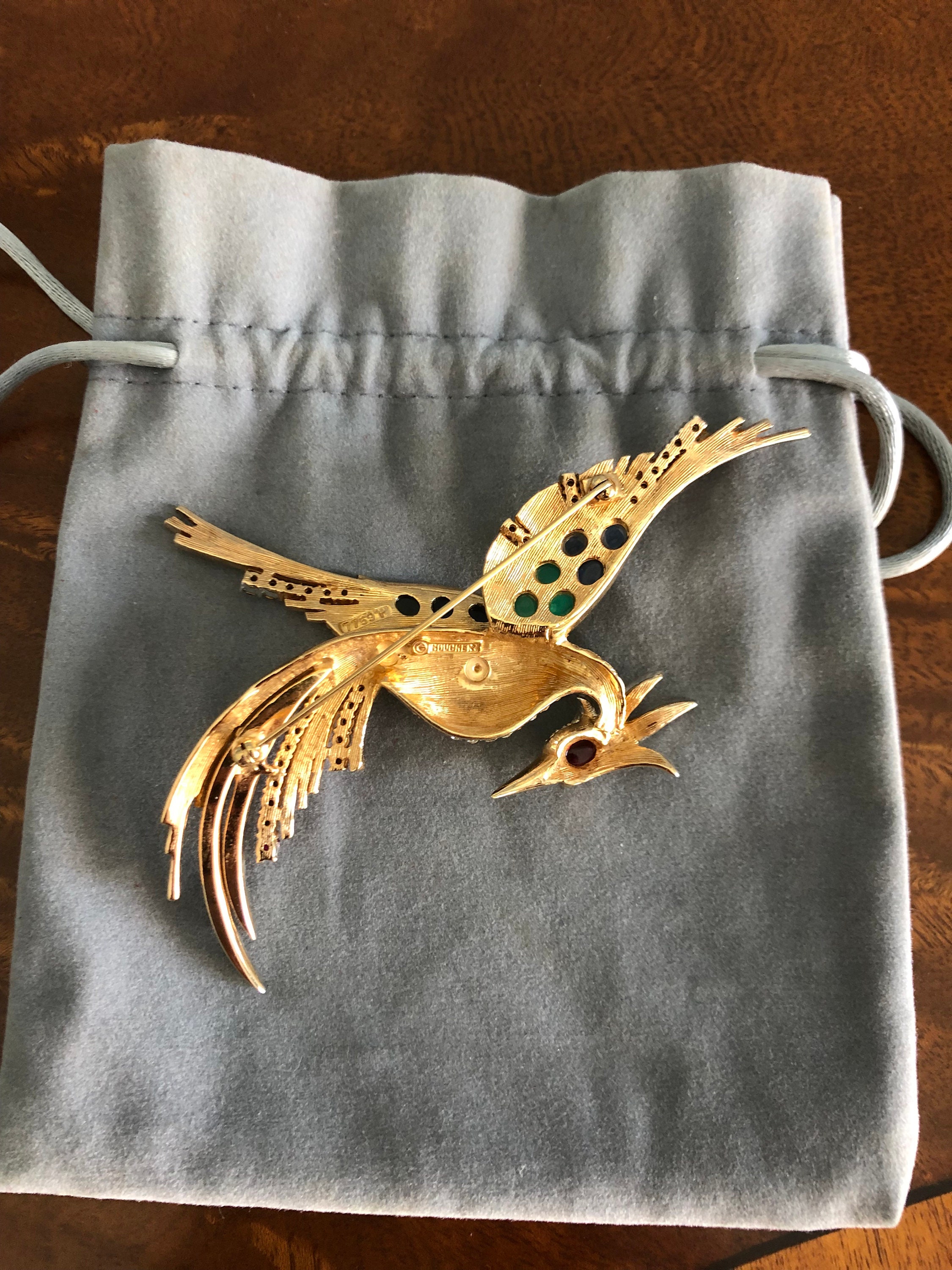 Marcel Boucher Signed 7759P Bird of Paradise Phoenix Brooch, Gold