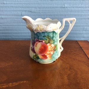 Fruit Decor R.S. Prussia Creamer with Red Mark, Hand Painted Circa 1870 to 1918