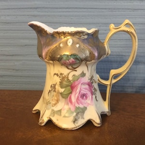 Ornate Roses R.S. Prussia Creamer with Red Mark, Hand Painted Circa 1870 to 1918 - Free Shipping