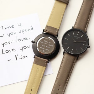 Groomsmen Watch Gift, Men&#39;s Personalized Watch, Black Watch, Minimalist Men&#39;s Watch, Own Handwriting Engraved Watch, Wedding Gift