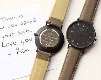Groomsmen Watch Gift, Men's Personalized Watch, Black Watch, Minimalist Men's Watch, Own Handwriting Engraved Watch, Wedding Gift