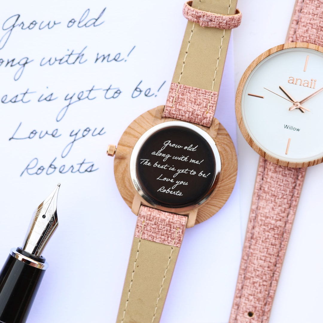 Handwriting Engraving Anaii Watch sweet Pink Engraved Watch Ladies Watch Personalised Watch Christmas Gift Pink Strap Watch Etsy