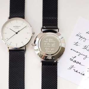 Groomsmen Watch Gift, Men's Personalized Watch, Black Strap Watch, Minimalist Men's Watch, Men's Watch, Own Handwriting Engraved Watch