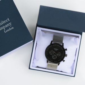 Men's Personalized Watch, Silver Mash Strap Watch, Minimalist Men's Watch, Men's Watch, Own Handwriting Engraved Watch, Groomsmen Watch Gift