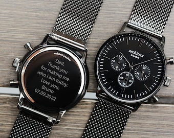 Men's Personalized Watch, Black Mash Strap Watch, Minimalist Men's Watch, Men's Watch, Weeding Gift Engraved Watch, Groomsmen Watch Gift