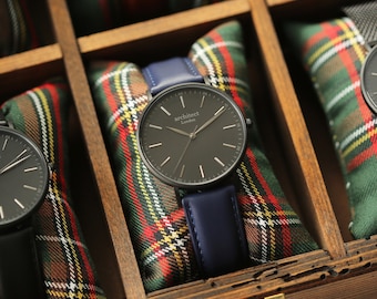 Reloj personalizado para hombre, con correa de cuero, negro, minimalista, grabado, regalo para él.