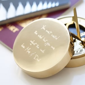 Engraved Sundial Compass, personalized customized handwriting statement compass, simple elegant  gift detailed compass