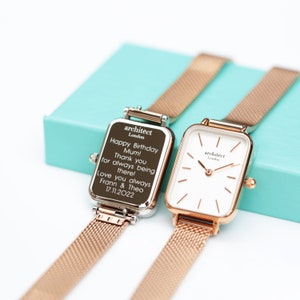 Ladies Personalized Watch, Rose Gold Mesh Strap Watch, Minimalist Ladies Watch, Engraved Ladies Watch, Gift For Her, Christams Gift For Her