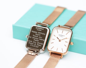 Ladies Personalized Watch, Rose Gold Mesh Strap Watch, Minimalist Ladies Watch, Engraved Ladies Watch, Gift For Her, Christams Gift For Her