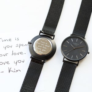 Stainless steel personalized watch, engraved customized handwrited statement mens watch, unique men fashion gift watch, fathers day gift