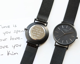 Stainless steel personalized watch, engraved customized handwrited statement mens watch, unique men fashion gift watch, fathers day gift
