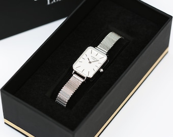 Ladies Personalized Watch, Silver Mesh Strap Watch, Minimalist Ladies Watch, Engraved Ladies Watch, Gift For Her, Christams Gift For Her